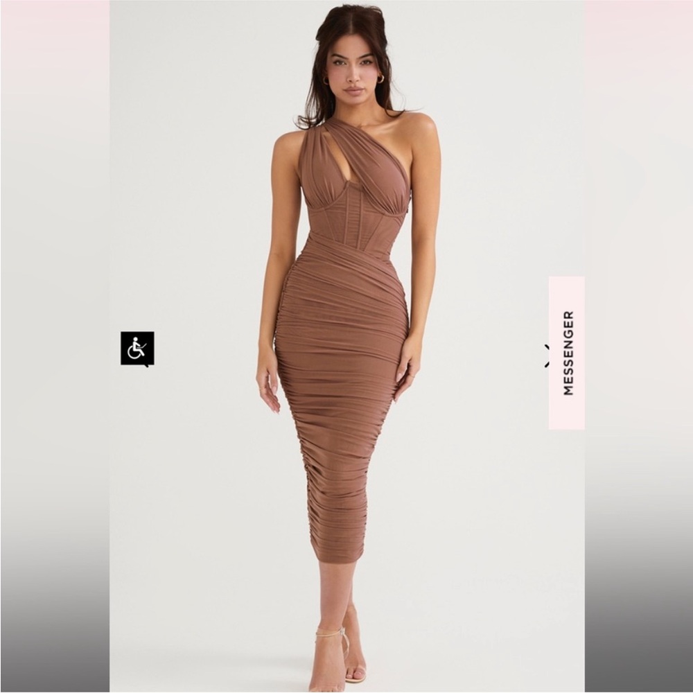 Valentina Mocha Asymmetrical Cut-out Midi Dress - Picture 2 of 6